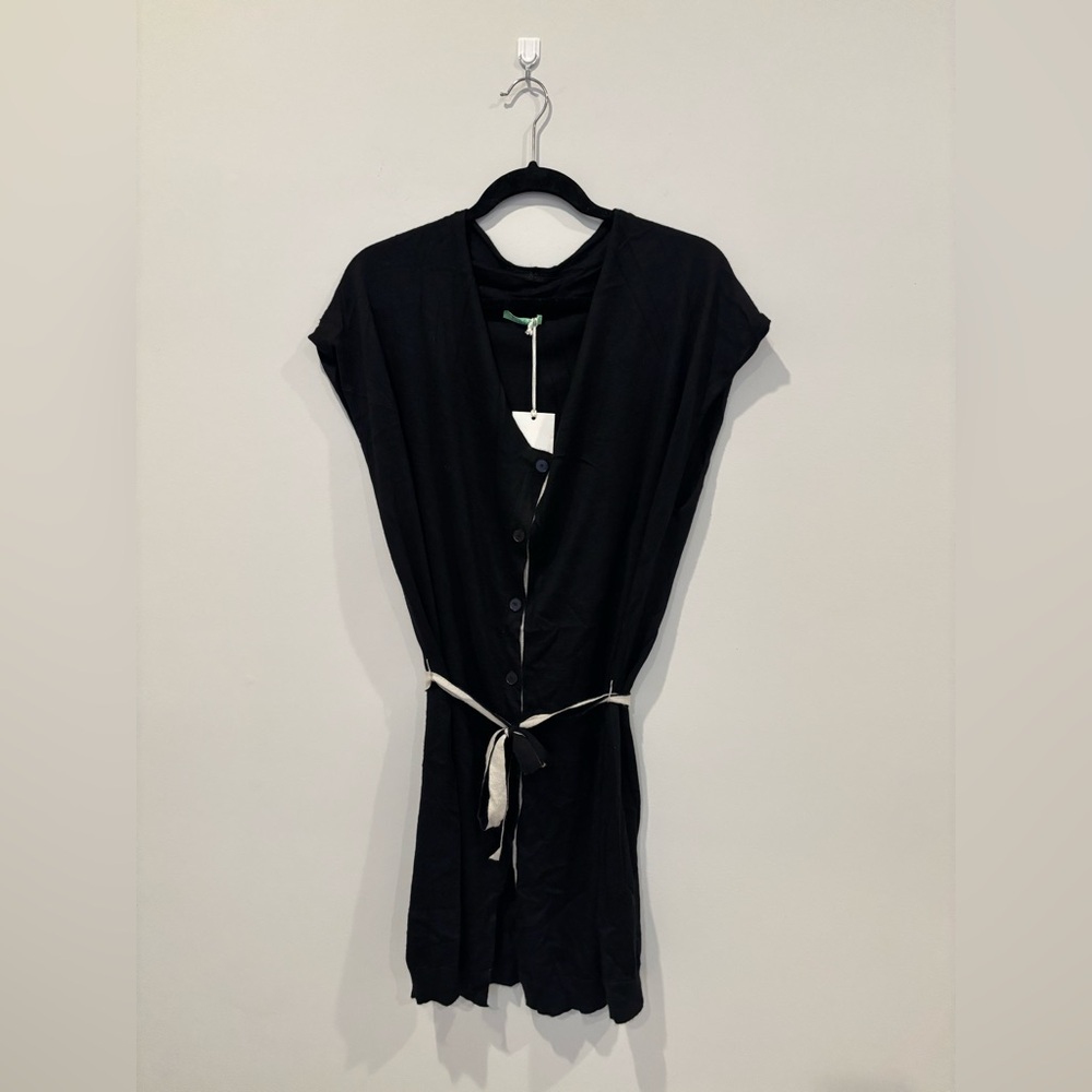 Matilde Black & Cream Cashmere Long Sleeveless Cardigan w/Belt-XL